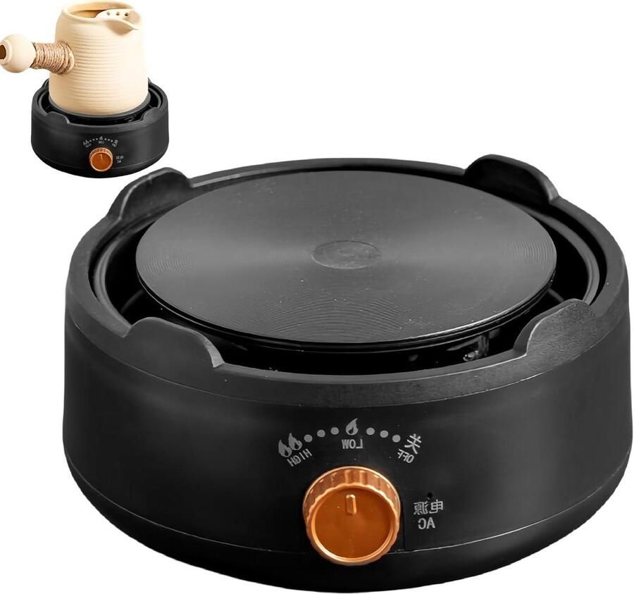 Kleine elektrische plaat Draagbaar fornuis Koken en warmhouden Variabele instelling 9x18x9 cm Zwart