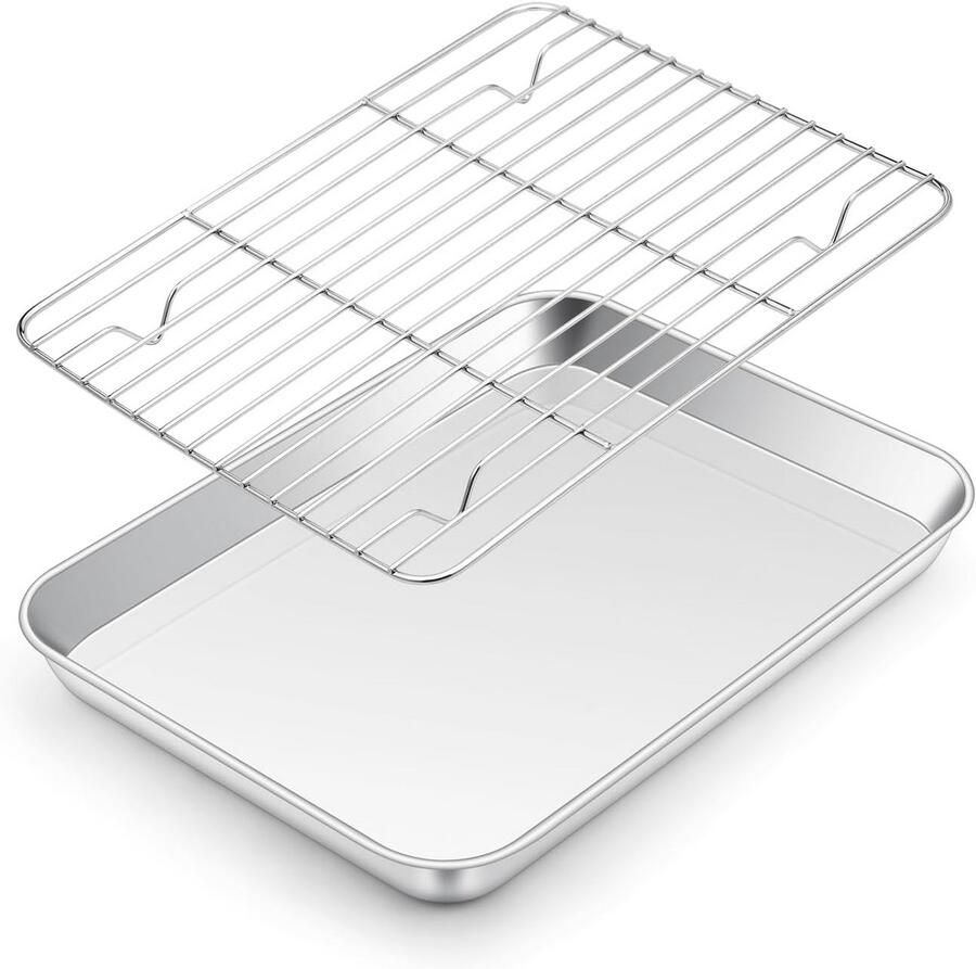 Kleine rechthoekige bakplaat met afkoelrooster Vaatwasmachinebestendig en duurzaam (26 4 x 20 4 x 2 5 cm)