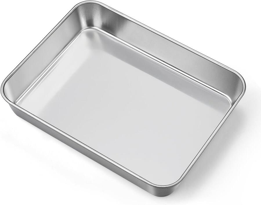 Kleine rechthoekige bakplaat van roestvrij staal voor oven ideaal voor taarten lasagne en brownies vaatwasserbestendig 23.8 x 18 x 5 cm
