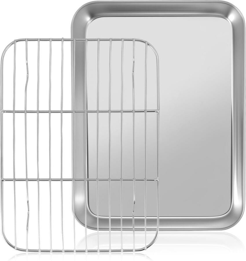 Kleine RVS Bakplaat met Koelrek Set voor Oven en Serveren