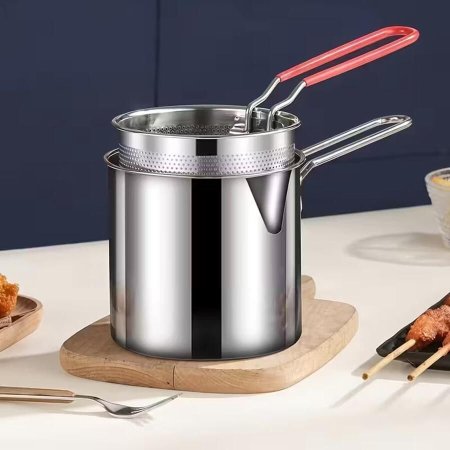 Kleine RVS Fryer Pan met Mand – Multifunctionele Mini Frituurpan