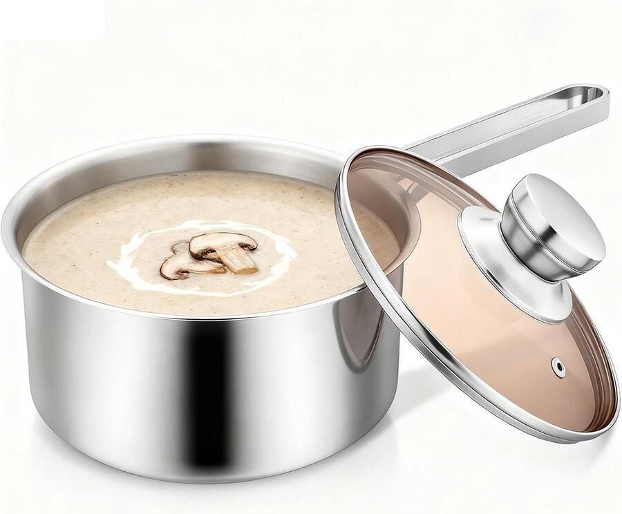 Kleine RVS Steelpan met Glazen Deksel 18 cm Geschikt voor Inductie