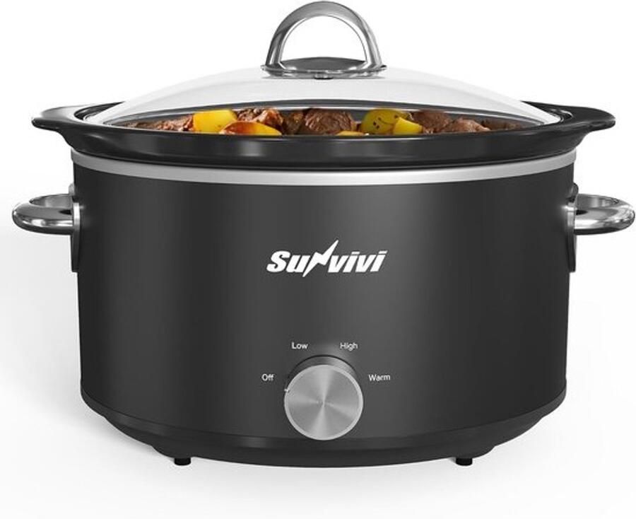 Kleine slowcooker Mini-stoofpan Langzaam garen 3 warmtestanden 3.5 liter Zwart