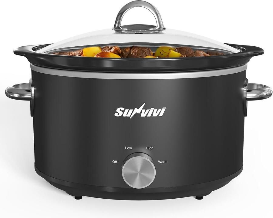Kleine Slowcooker Mini Stoofpan Langzaam Garen 3 Warmtestanden 3.5 Liter Zwart