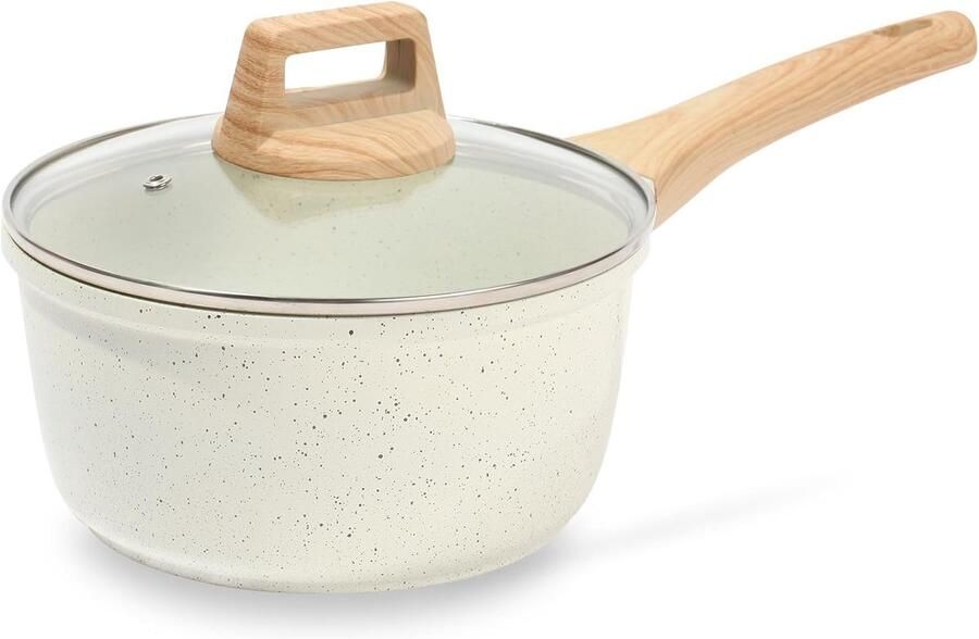 Kleine Soeppan Sauspan Deksel Maken van Sauzen Antiaanbaklaag PFOA-vrij 1.5 QT Wit