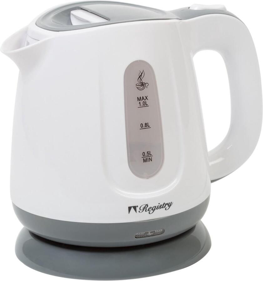 Kleine Waterkoker Compact Apparaat Snel Thee Zetten 360 Graden Draaibaar 1 Liter Capaciteit Wit Grijs