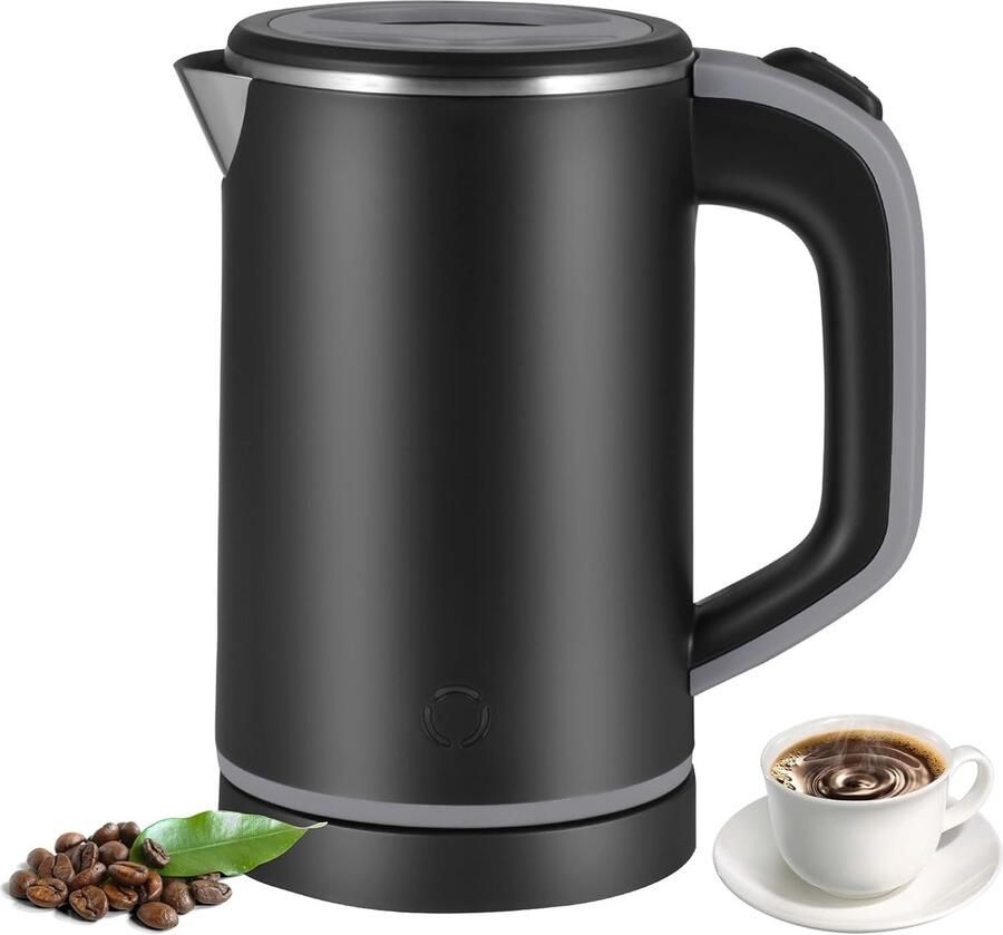 Kleine waterkoker Mini waterkoker Snel water koken Roestvrijstalen binnenkant 800 ml Zwart