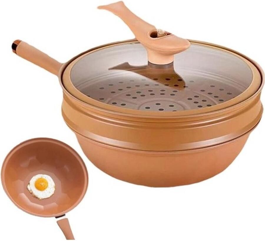 Kleine wokpan Kookpan met deksel Veelzijdig koken Energieconcentratiebodem 32 cm breed Zwart