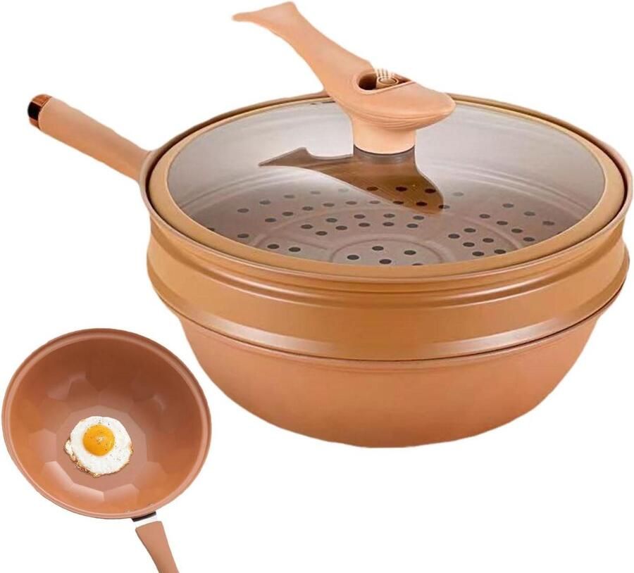 Kleine Wokpan Wok met deksel Snel Koken Energieconcentratie bodem 32 cm Meerkleurig