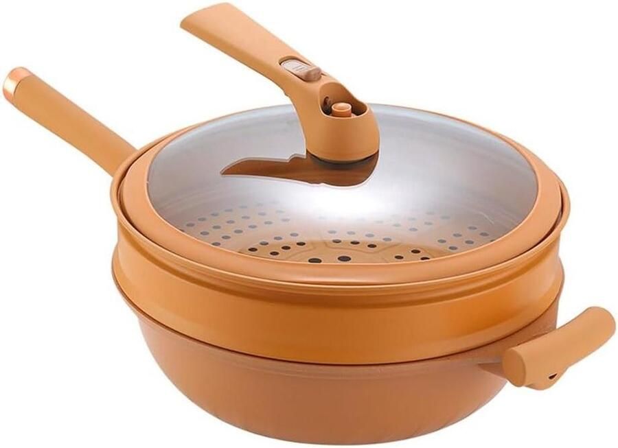 Kleiwok Met Antiaanbaklaag Koekenpan Braadpan Gezond Koken Stoommand Inclusief 32 cm Diameter Zwart