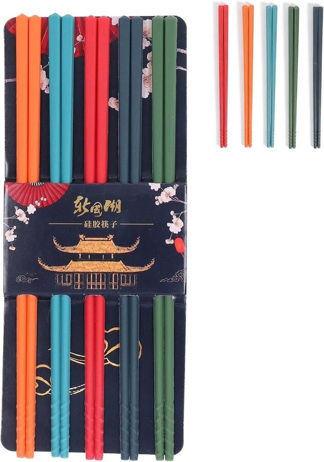 Kleurige 24 cm Herbruikbare Chopsticks Set van Siliconen en RVS Antislip Keukenbestek Lichtgewicht en Vaatwasserbestendig voor Koken en Eten