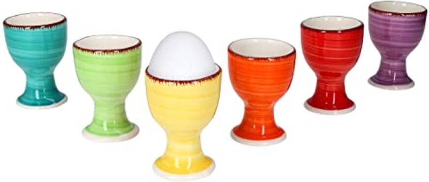 Kleurige set van 6 eierdopjes met voet Vaatwasmachinebestendig voor een stijlvolle ontbijttafel