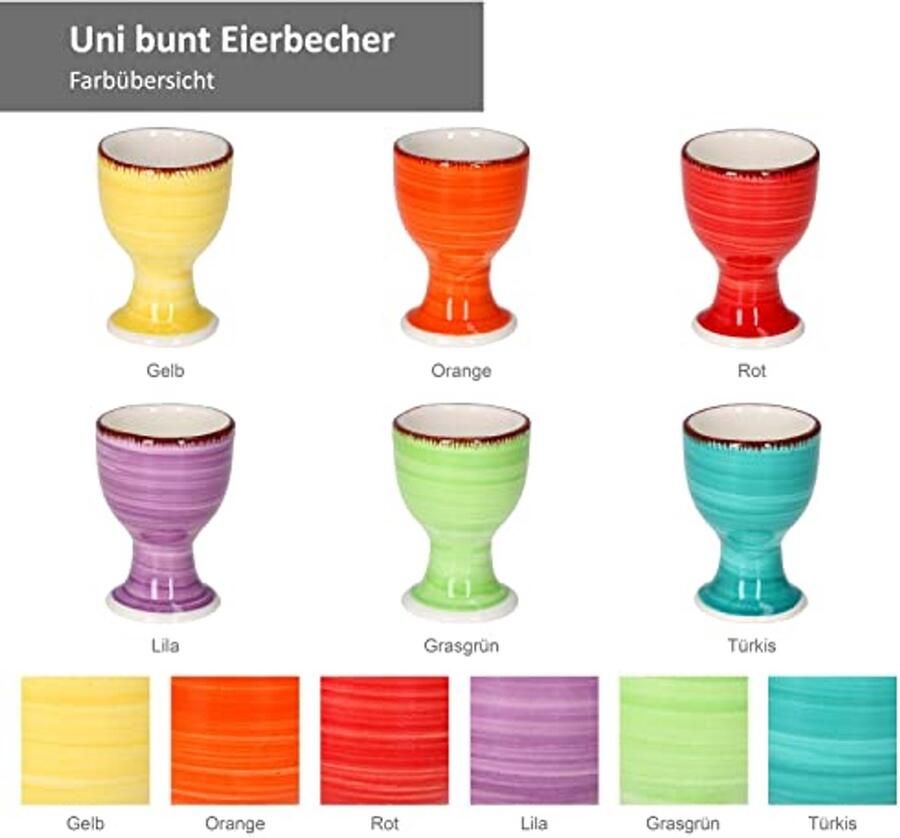 Kleurige set van 6 eierdopjes met voet Vaatwasmachinebestendig voor een stijlvolle ontbijttafel - Foto 2