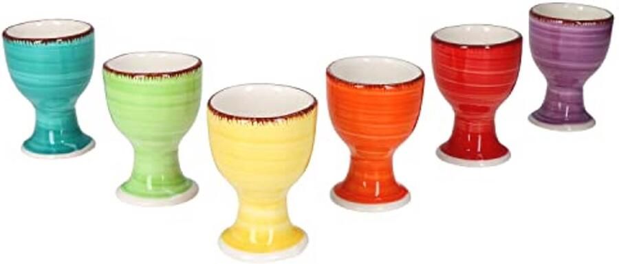 Kleurige set van 6 eierdopjes met voet Vaatwasmachinebestendig voor een stijlvolle ontbijttafel - Foto 4