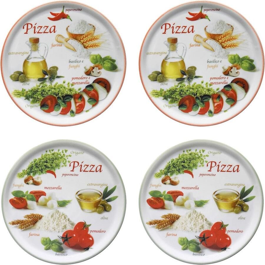 Kleurrijke Pizzaborden Set van 4 Diameter 32 cm Porseleinen Borden voor Antipasti en Pizza