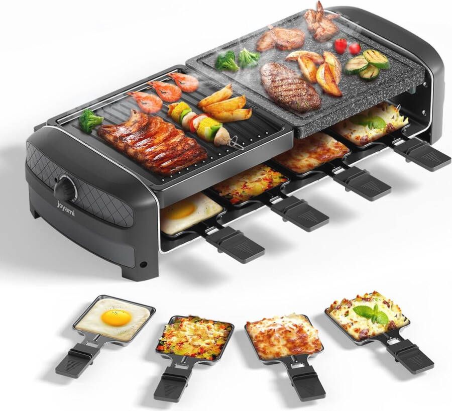 Elektrische Raclette-Gril met Antiaanbaklaag en Natuurgrillsteen Tafelgrill voor 8 Personen