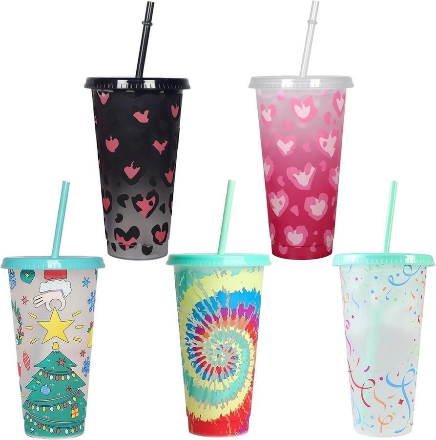 Kleurveranderende bekers Herbruikbare mokken Koude dranken drinken 5 unieke ontwerpen 24 oz capaciteit Verschillende kleuren