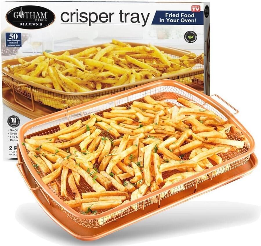 Knapperige lade voor oven 2-delige anti-aanbak koperen bakset voor luchtfrituur en bakken Extra groot formaat 33 4 x 28 4 cm