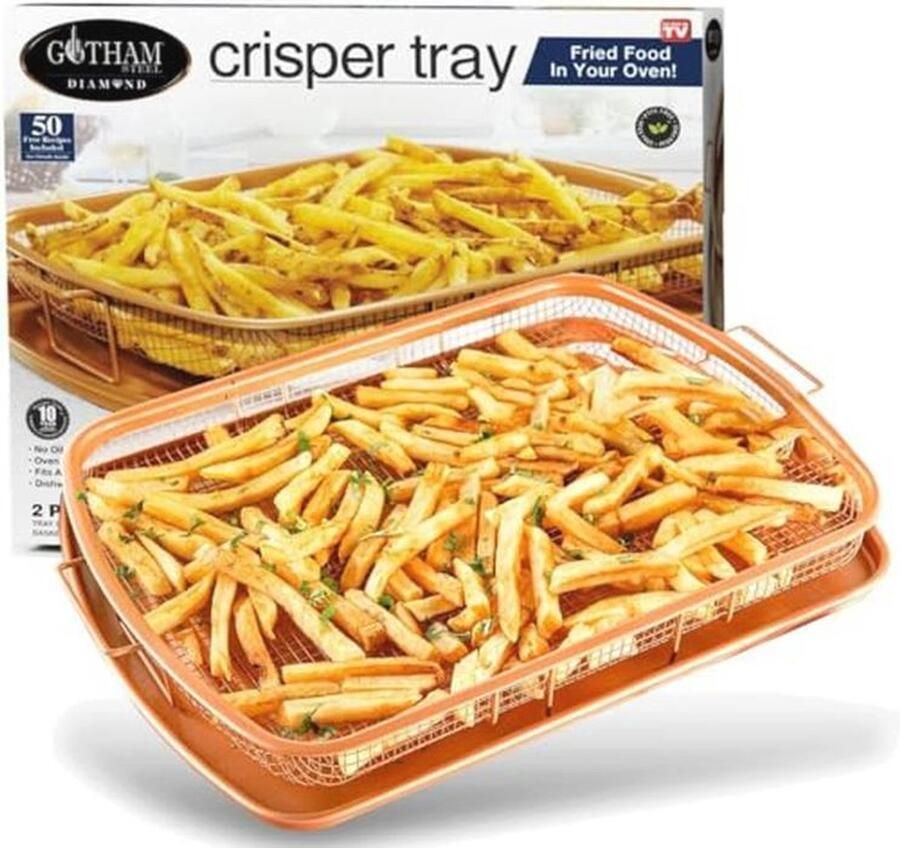 Knapperige lade voor oven 2-delige anti-aanbak koperen bakset voor luchtfrituur en bakken Extra groot formaat 33 4 x 28 4 cm