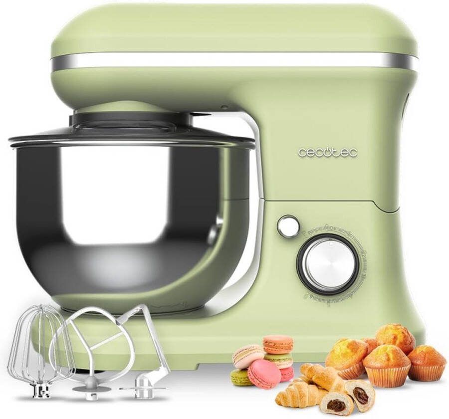 Cecotec Rühr- und Knetmaschine Cecomixer Merengue 5L 1200 Grün. 1200 W mit 6 Stufen Elegantes Design 5-Liter-Schüssel aus Edelstahl und Zubehör zum Schlagen und Kneten