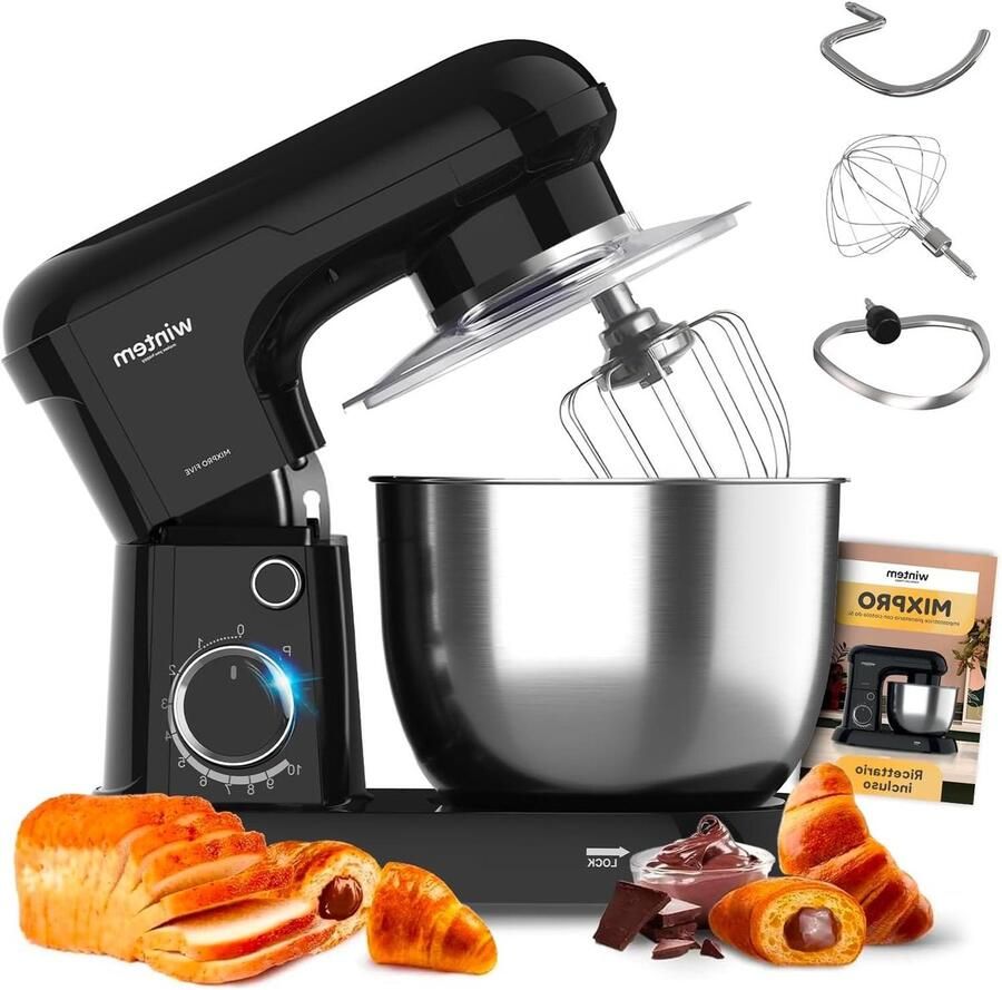 Kneedmachine Keukenmachine Mixer Bakken Brood Cake Stille Motor 6.5L Kom Zwart