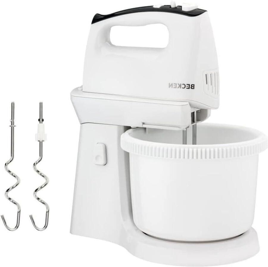 Kneedmachine met Kom Mixer Standmixer Bakken Ingrediënten Mengen Zelfroterende Kom 3.2 Liter Wit