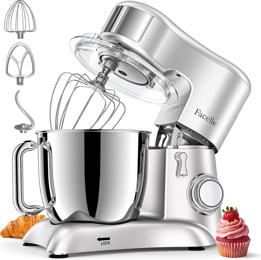 Kneedmachine Zilver 6 5 l Multifunctionele Keukenmachine met 3 Accessoires Voor Bakkers en Hobbykoks