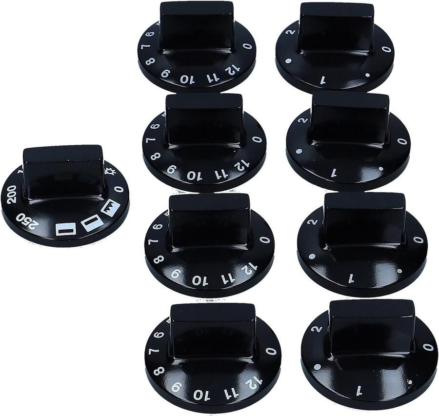 Knevelset Oven Kachel Knoppen Set Apparaat Repareren Universeel Alternatief 9-delig Zwart