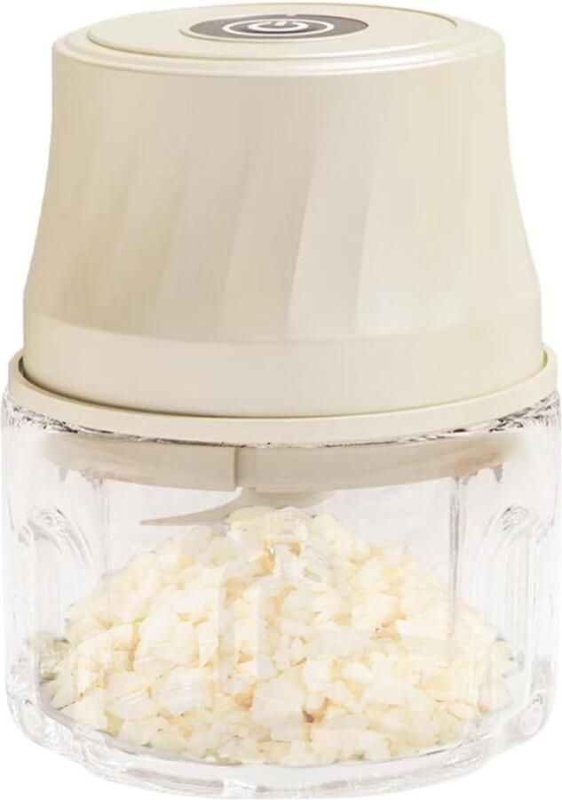 Knoflook Hakker Mini Keukenmachine Groente Snijden Draadloos Ontwerp 350ml Capaciteit Crèmekleurig