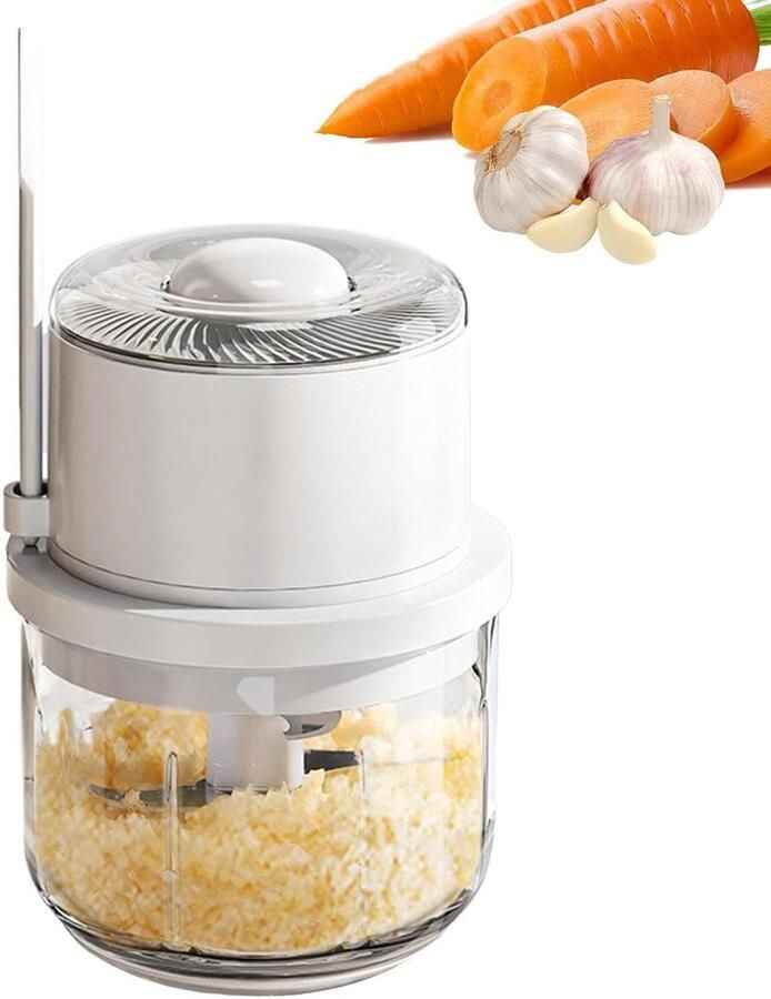 Knoflook Hakker Mini Keukenmachine Maaltijden Bereiden Spatvrij en Draagbaar 350 ml Wit