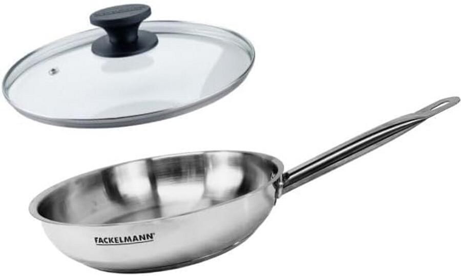Koekenpan 20 cm RVS met Glazen Deksel Inductie Geschikt en PFAS-vrij