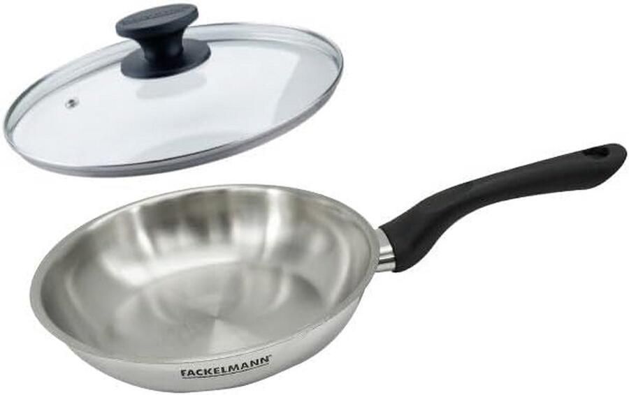 Koekenpan 20 cm RVS met Glazen Deksel voor Inductie