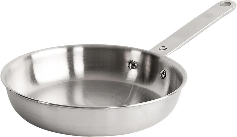 Koekenpan 24 cm – 5-laags roestvrij staal – aluminiumkern Perfecte warmtegeleiding • Gelijkmatig bakresultaat • Voor inductie gas & oven • Zonder coating