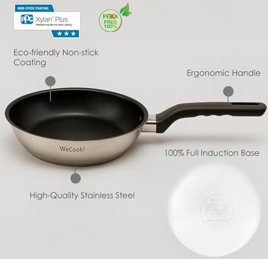 Koekenpan 28 cm met inductie en antiaanbaklaag Roestvrij staal PFOA-vrij vaatwasmachinebestendig