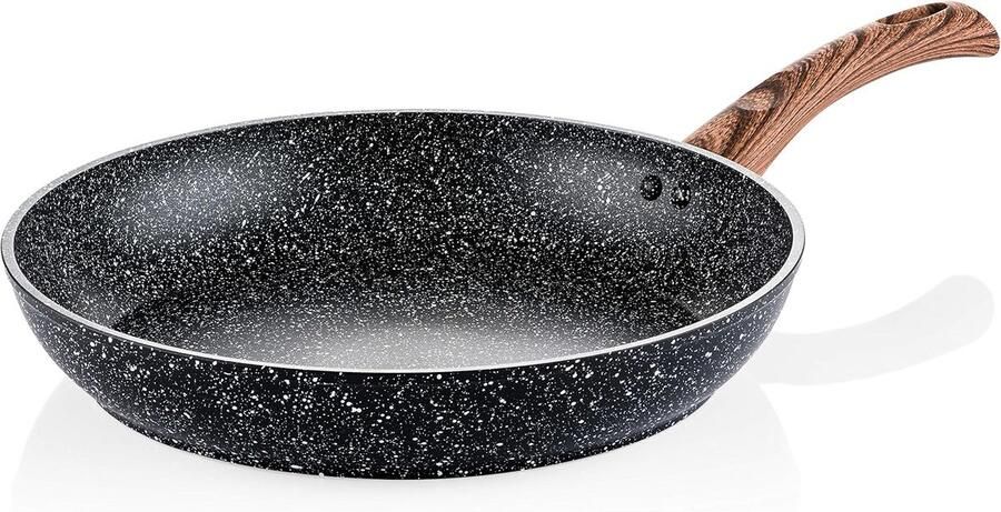 Koekenpan 30 cm Antiaanbakpan Veelzijdig koken Marmeren coating 30 centimeter Zwart