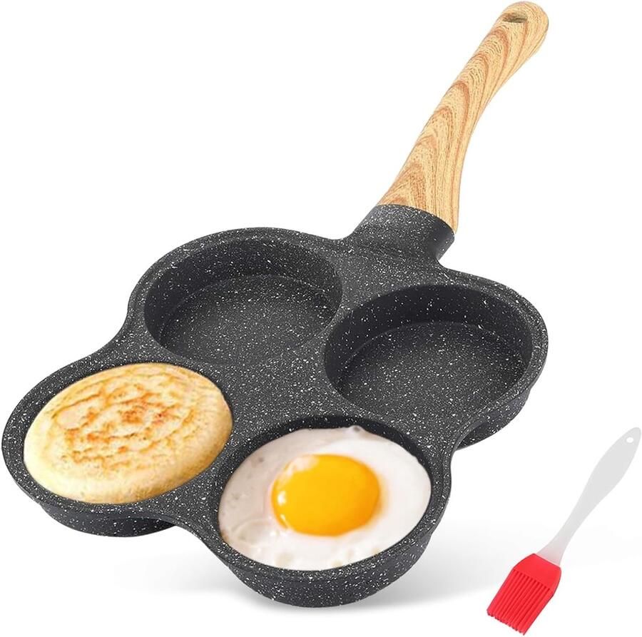 Koekenpan 4-Cup Aluminium Eierpan Omelet Maker Ontbijt Pannenkoek Maker voor Gasfornuis Inductiekookplaat