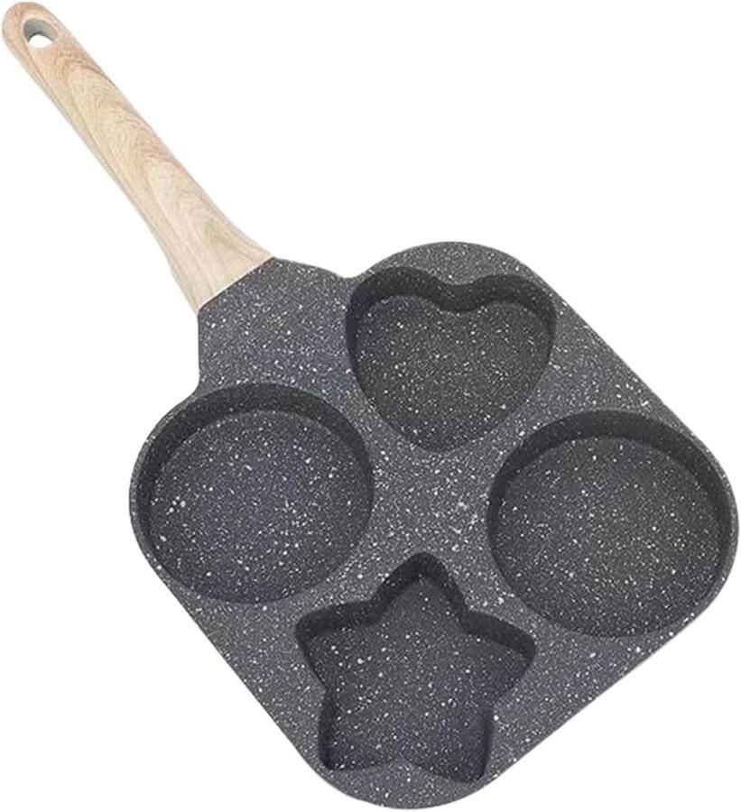 Koekenpan 4 Eieren Omeletpan Tortillapan Ontbijt Bakken Vier Vormen 18 cm Zwart