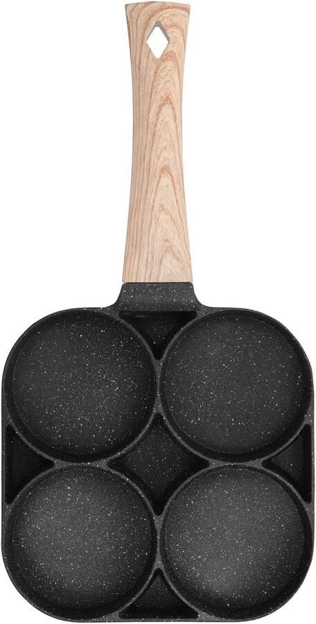 Koekenpan 4 gaten Kookplaat Ontbijt Maken Antiaanbaklaag 9 cm diameter Zwart