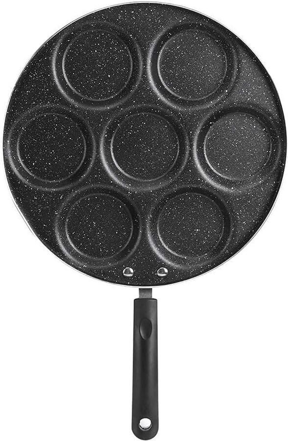 Koekenpan 7 Gaten Gebakken Ei Pan Ontbijt Maken Anti-aanbak Laag 33 x 31 cm Zwart