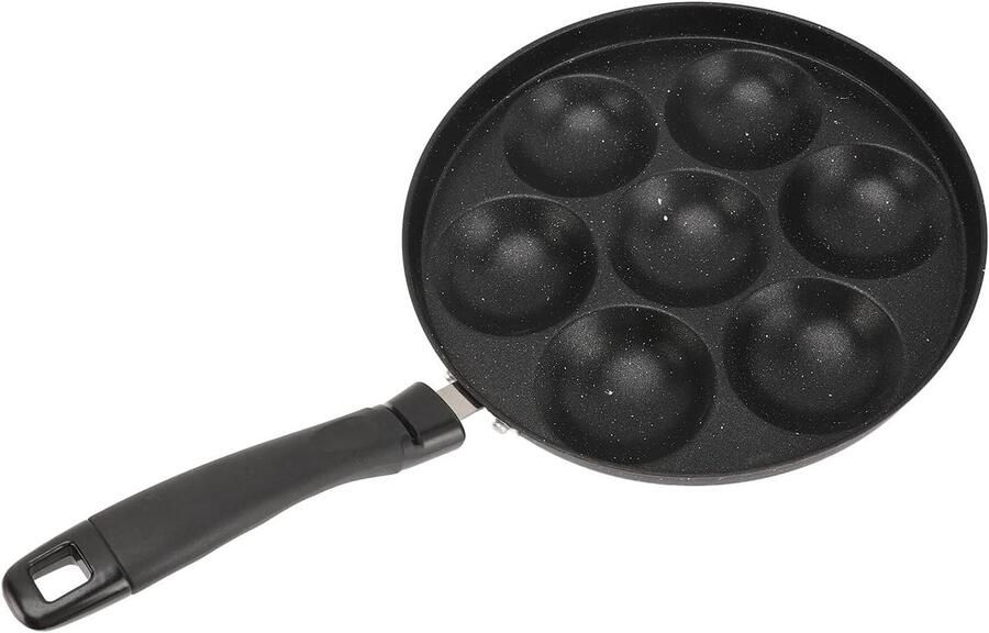 Koekenpan 7 Gaten Omeletpan Spekpan Ontbijt Maken Anti-aanbak Maifan Steencoating 26 cm Diameter Zwart