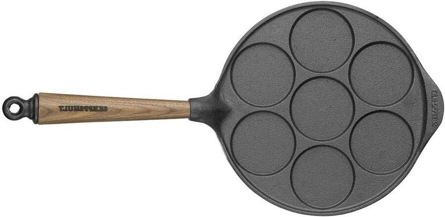 Koekenpan 7 pannenkoekjes Pannenkoekenpan Eierpan Ontbijt Maken Walnoothouten Handvat Medium Grafiet