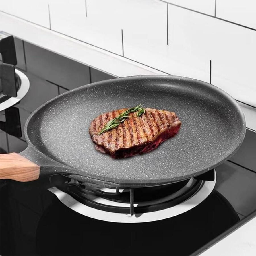Koekenpan Antiaanbak Gietijzer Aluminium Koken op Inductie Optimale Warmteverdeling 24 cm Grijs