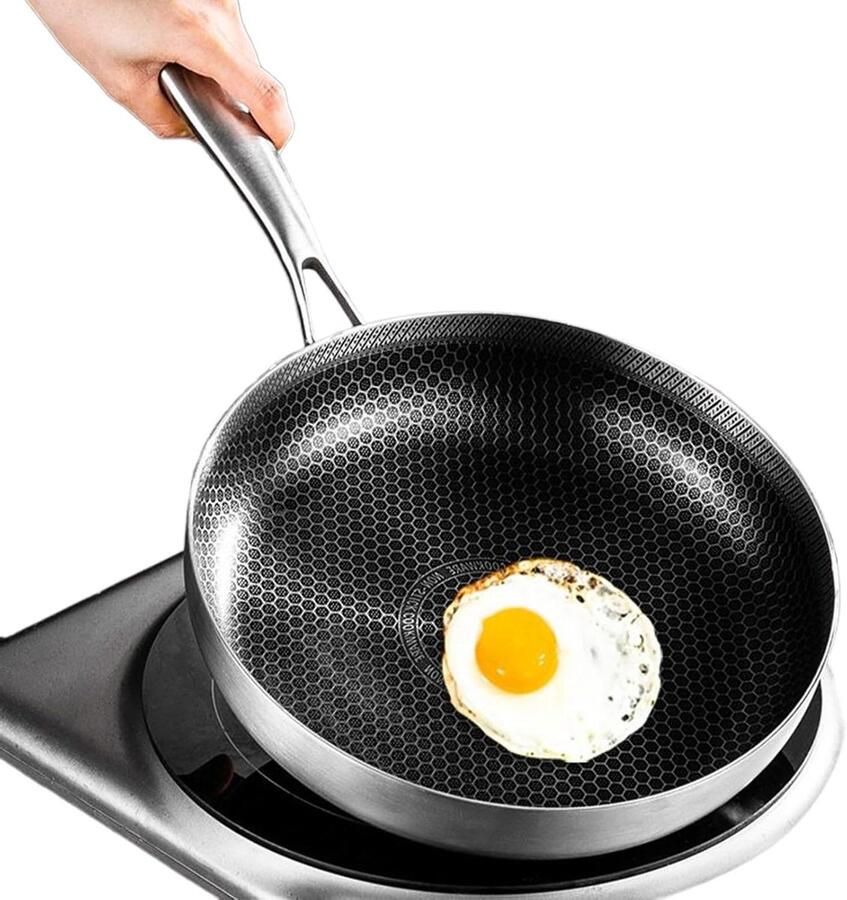 Roestvrijstalen Koekenpan Antiaanbakpan Bakpan Maaltijdbereiding Krasbestendige Antiaanbaklaag 28 cm Zilver