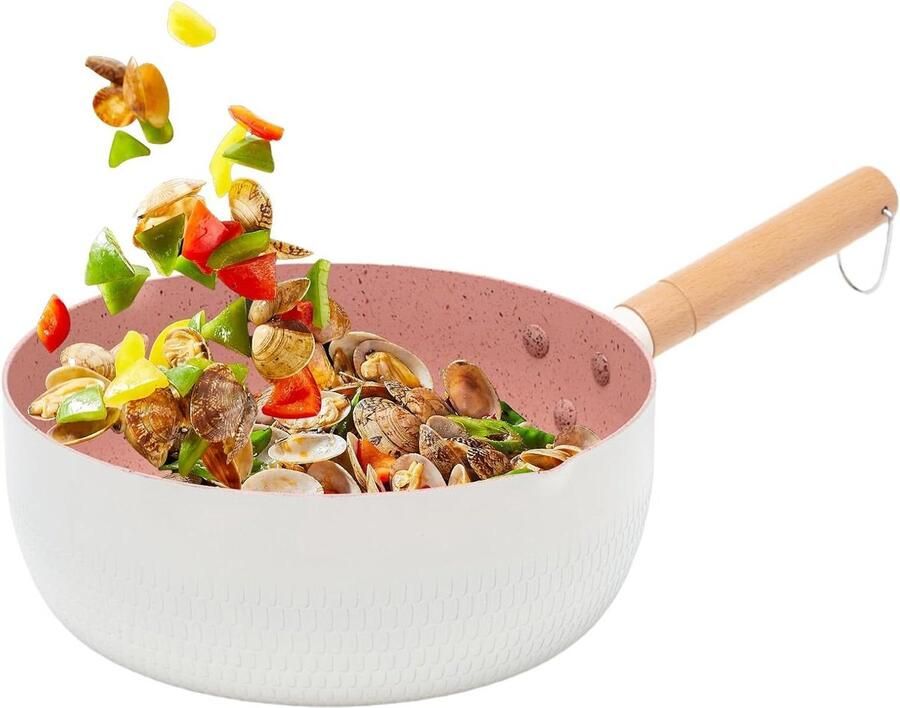 Koekenpan Antiaanbak Koken voor thuis Houten Handvat 22 cm Meerkleurig