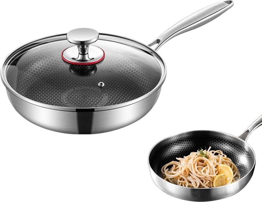 Koekenpan Antiaanbak Koekenpan RVS Dagelijks Koken Krasbestendig Oppervlak 28 cm Zilver
