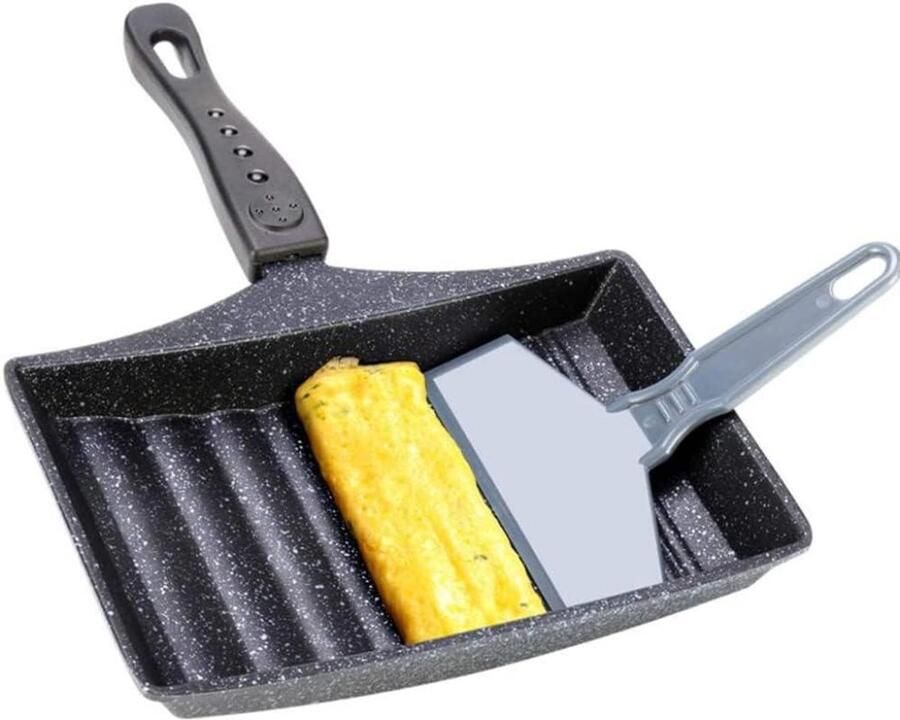 Koekenpan Antiaanbak Omeletpan Japanse Ontbijt Maken Meerlaagse Constructie 22.5 x 14 cm Zwart