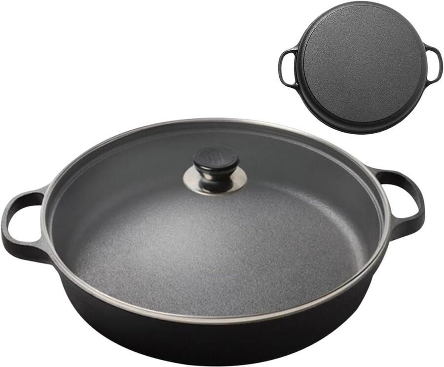 Koekenpan Antiaanbaklaag Gietijzeren Pan Koken en Bakken Inductie Geschikt Inclusief Deksel Meerkleurig