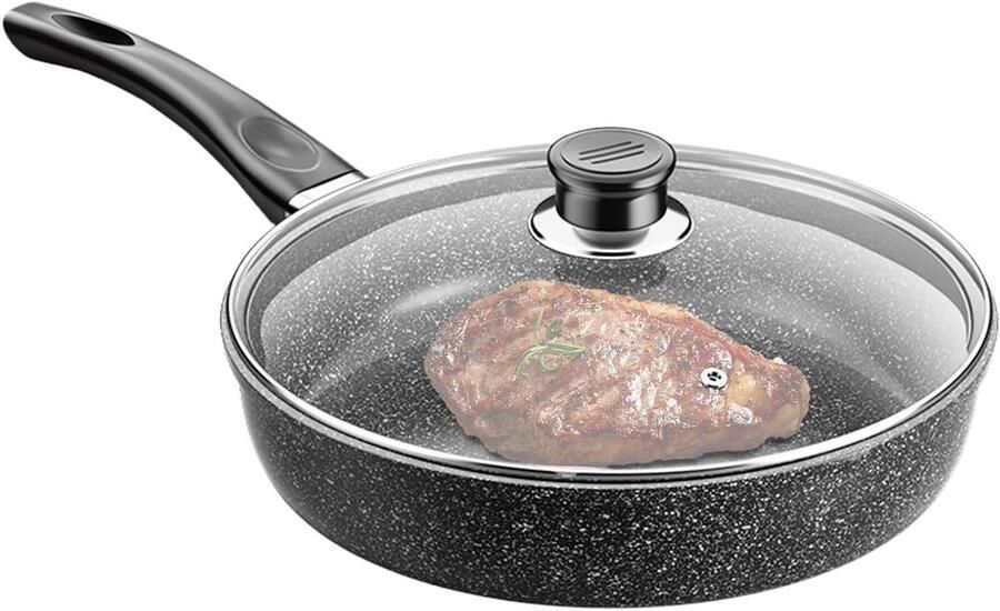 Koekenpan Antiaanbaklaag Inductie Pan Gerechten Bereiden Snelle Gelijkmatige Verwarming 26 cm Diameter Zwart