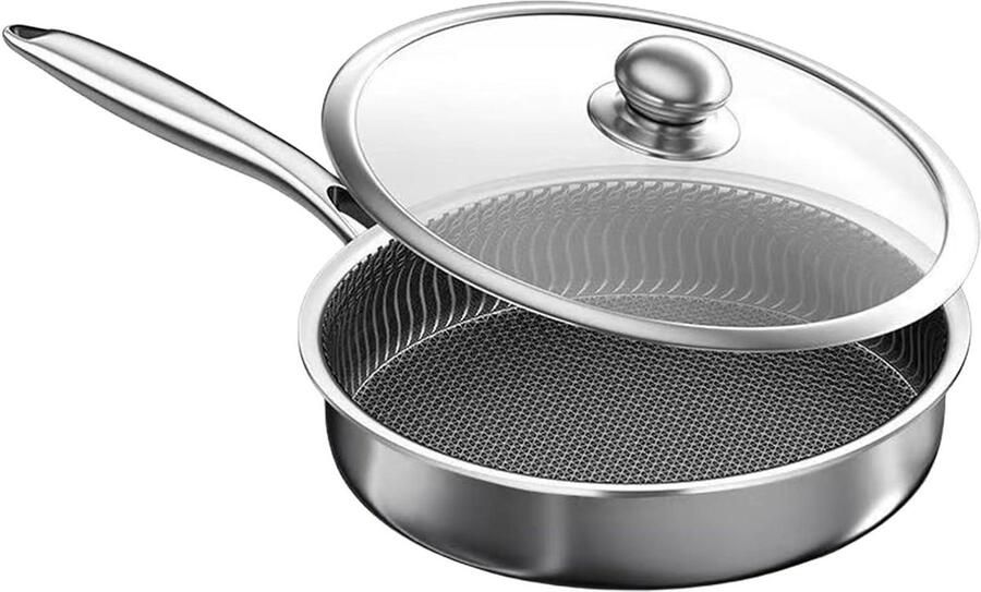 Koekenpan Antiaanbaklaag Koekenpan met deksel Gezond Koken Gelijkmatige Warmteverdeling 26-30 cm Meerkleurig