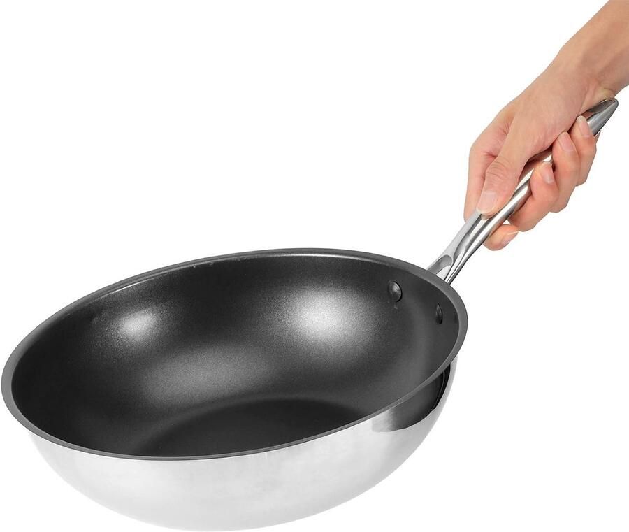 Koekenpan Antiaanbaklaag Koekenpan Roestvrij Staal Gezond Koken Composietbodem 30 cm Zilver